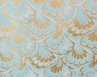 4 Sheets Italian Paper vintage Mint and Gold design 9 x 12