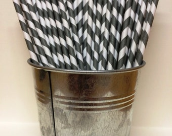 Paper Straws Gray Grey Striped 25