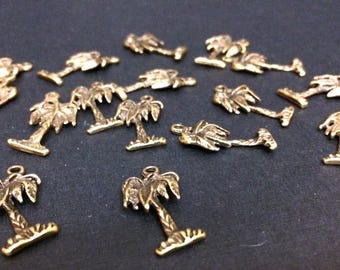 Brass Palm Tree Charms - Gold Finish (Set of 10)