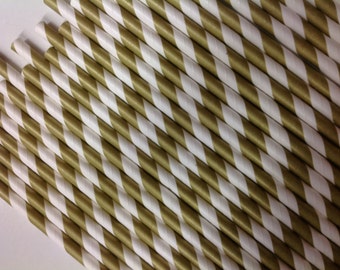 Paper Straws  Gold Metallic Stripe