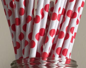 Paper Straws Red Polka Dot 25