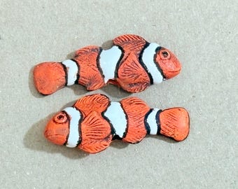 Clown Fish Ceramic Bead, Vintage Peruvian Charm