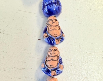 Vintage Ceramic Buddha Beads, Handcrafted Peruvian Charms (Set of 3) free shipping