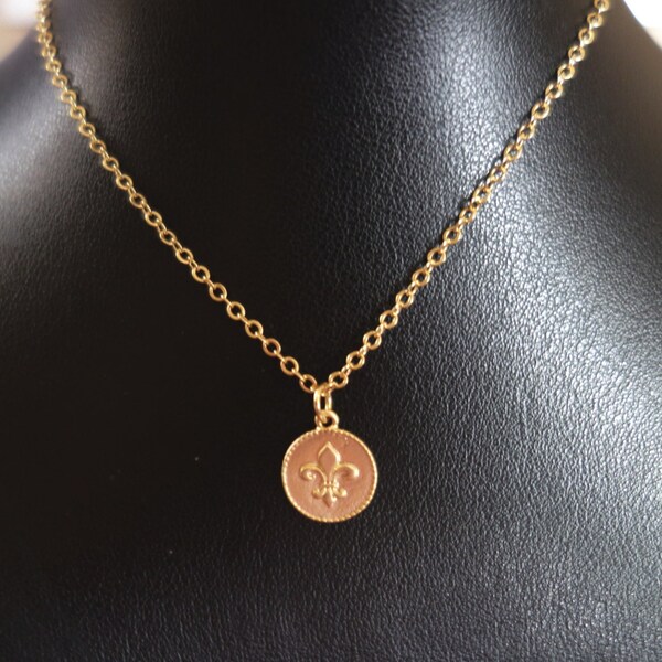 Dainty Fleur De Lis 14K gold filled Necklace Minimalist French-Perfect for her