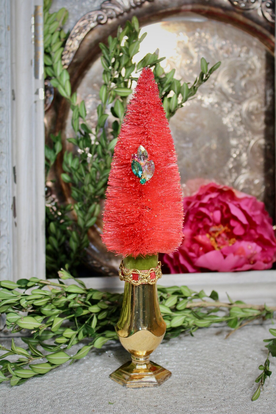 Bottle Brush Tree in a Silver Plated Salt Shaker Etsy