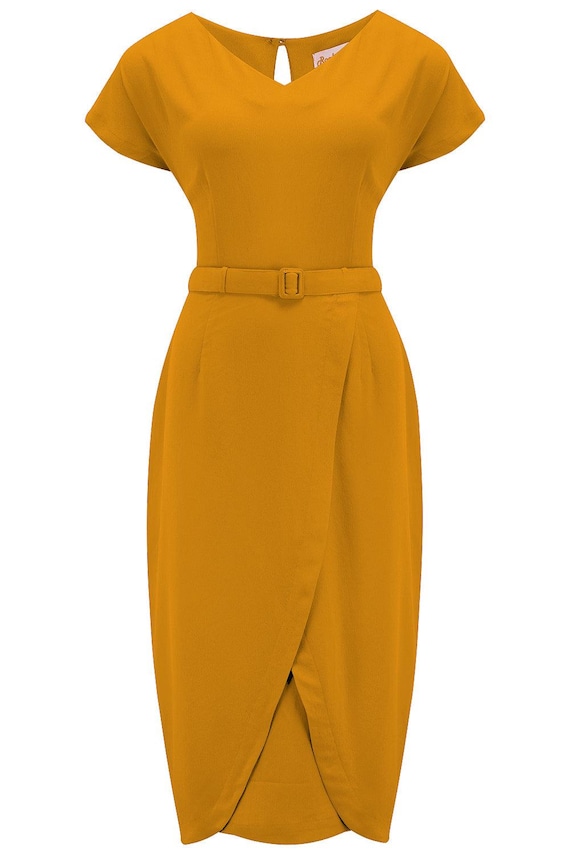 mustard yellow sheath dress The Dita V Neck Sheath Dress in Mustard, True19 50s Vintage Style