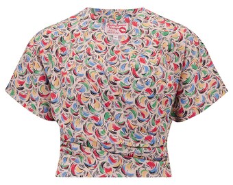 The "Darla" Short Sleeve Wrap Blouse in Tutti Frutti , True Vintage Style