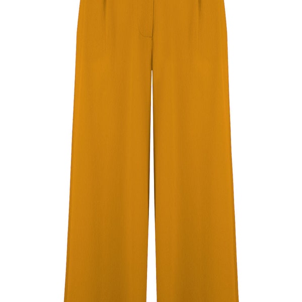 The "Sophia" Palazzo Wide Leg Trousers in Mustard, Easy To Wear Vintage Inspired Style