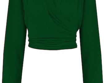 The "Darla" Long Sleeve Wrap Blouse in Green, True Vintage Style