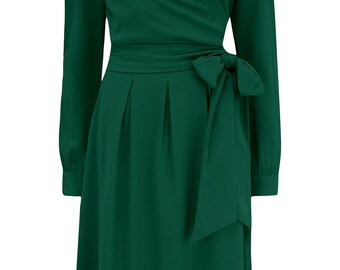 La robe portefeuille à manches longues "Evie" en vert, authentique et authentique de la fin des années 1940 au début des années 1950