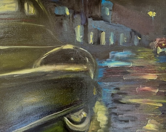 Art Studies (under 500 dollars) Vintage Car Night Study in Oil - oil painting - contemporary art by annie wood