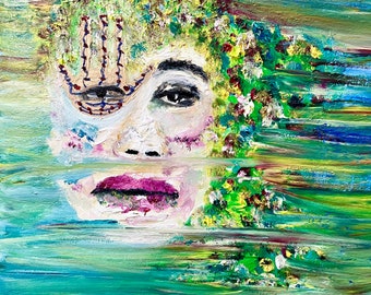 Hamsa Selfie 1 - original oil painting by Annie Wood. Unique colorful art.
