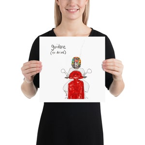 Italian Lessons Via Art. Poster print. Italian Vespa Fun Print - Open ended