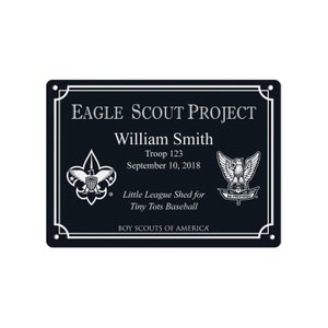 Eagle Scout Project Marker Plaque BSA Licensed 3x5, 5x7 BSA Logo/Eagle/Border Horiz.Long Lasting-All Weather-Extreme Weather Aluminum 5 x 7