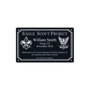 Eagle Scout Project Marker Plaque BSA Licensed 3x5, 5x7 BSA Logo/Eagle/Border Horiz.Long Lasting-All Weather-Extreme Weather Aluminum 3 x 5