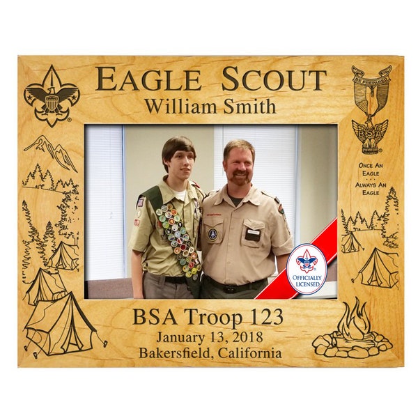 BSA Licensed - Eagle Scout Plaque Frame - "Outdoors Theme" with Eagle Scout Medal - 4 x 6, 5 x 7, or 8 x 10 - Portrait or Landscape