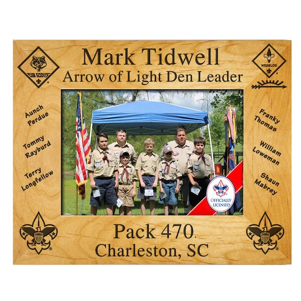 Scout Leader Plaque Frame - Arrow of Light Leader with Scout Rank Insignia and Scout Names - BSA Licensed - 4 x 6, 5 x 7, or 8 x 10