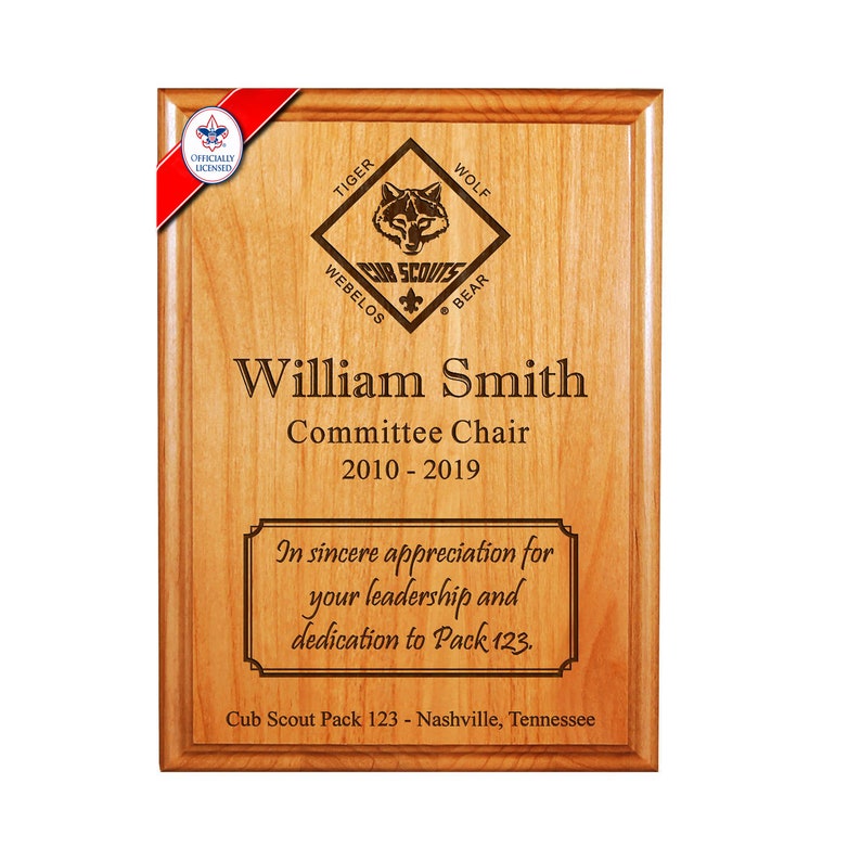 BSA Licensed Cub Scout Leader or Member Recognition Plaque CS Emblem & Ranks 8 x 10 or 9 x 12 Alder image 1