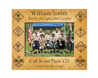 Cub Scout AOL Leader Plaque Frame - With Cub Scout Rank Insignia (Including AOL) - 4X6, 5X7, or 8X10 - Officially Licensed