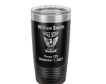 Eagle Scout Tumbler - Black Powder Coated Stainless Vacuum Insulated Tumbler with Sure Grip - 20 oz - Eagle Only- Officially Licensed