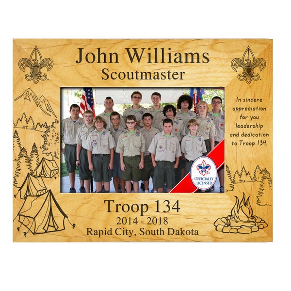 Scout Leader Plaque Frame - Boy Scout Troop "Outdoors Theme" Frame, Scouts BSA, Boy Scouts - BSA Licensed - 4 x 6, 5 x 7, or 8 x 10