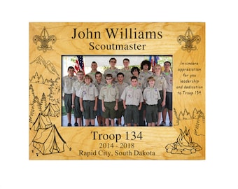 Scout Leader or Committee Member Plaque Frame - Outdoor Theme - 4X6, 5X7, or 8X10 - Laser Engraved Alder Wood Frame - Officially Licensed