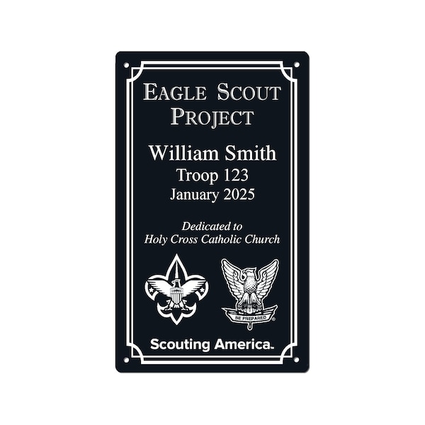 Eagle Scout Project Marker - Vertical 3X5 or 5X7. Officially Licensed – Scouting America. Logo w/ Eagle. 10+Yr Extreme Weather Resistant.