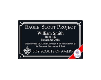 BSA Licensed - Eagle Scout Project Marker - 3x5, 5x7 BSA Logo and Border - Horiz.-Long Lasting-All Weather-Extreme Weather Aluminum