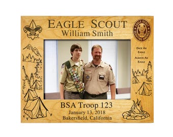 Eagle Scout Plaque Frame - Outdoors Theme with Eagle Scout Insignia (Patch) - 4X6, 5X7, or 8X10 Portrait or Landscape - Officially Licensed