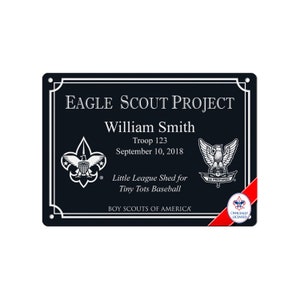 Eagle Scout Project Marker Plaque BSA Licensed 3x5, 5x7 BSA Logo/Eagle/Border Horiz.Long Lasting-All Weather-Extreme Weather Aluminum image 2