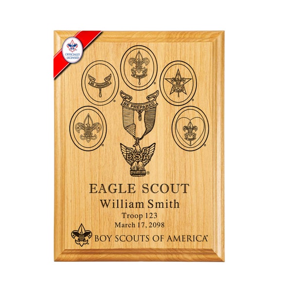 BSA Licensed - 9" x 12" Eagle Scout Alder Plaque with Boy Scout Ranks