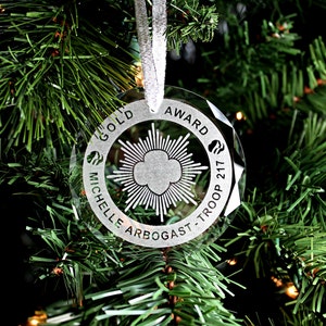 Custom Girl Scout Bronze, Silver, or Gold Crystal Ornament - Perfect Anytime for Any Gold, Silver, or Bronze Girl Scout Award