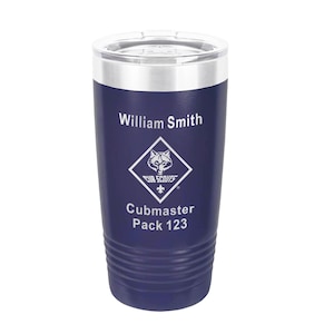 Cub Scout Leader Tumbler - Cubmaster/Den Leader/Committee - Blue Powder Coated Stainless Steel Vacuum Insulated - 20oz - Officially Licensed