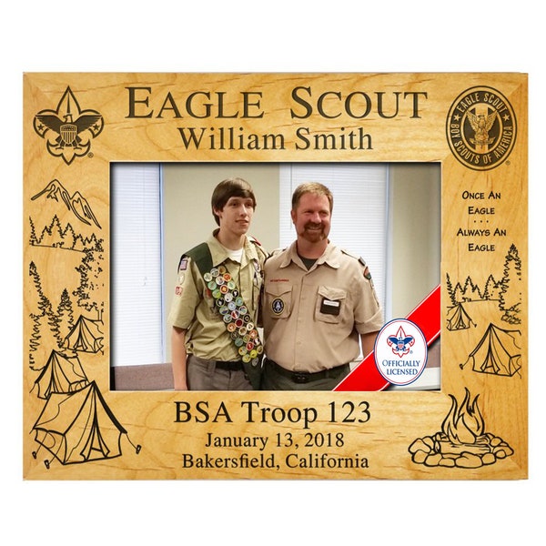 BSA Licensed - Eagle Scout Plaque Frame-"Outdoors Theme" with Eagle Scout Insignia (Patch) - 4 x 6, 5 x 7, or 8 x 10 - Portrait or Landscape