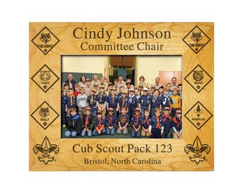 Cub Scout Leader or Member Plaque Frame - CS Rank Insignia - 4X6, 5X7, or 8X10 Laser Engraved Alder Wood - Officially Licensed