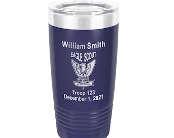 Eagle Scout Tumbler - Blue Powder Coated Stainless Vacuum Insulated Tumbler with Sure Grip - 20 oz - Eagle Only- Officially Licensed