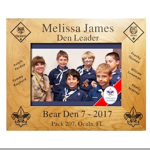 Scout Leader Plaque Frame - Bear Den  with Rank Insignia and Scout Names - BSA Licensed -4 x 6,  5 x 7, or 8 x 10