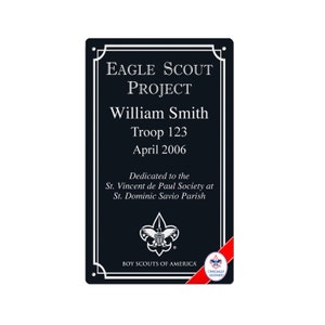 BSA Licensed-10+ Year Extreme Weather Aluminum-Eagle Scout Project Marker Plaque-Indoor/Outdoor-3x5, 5x7 BSA Logo/Border - Vert.
