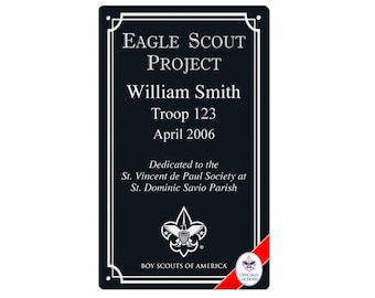 BSA Licensed-10+ Year Extreme Weather Aluminum-Eagle Scout Project Marker Plaque-Indoor/Outdoor-3x5, 5x7 BSA Logo/Border - Vert.