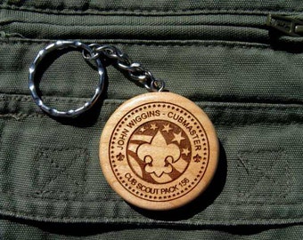 Cub Scout Leader Key Chain - Laser Engraved Wood. Officially Licensed