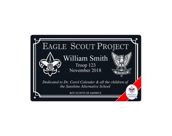 Eagle Scout Project Marker Plaque - BSA Licensed - 3x5, 5x7 BSA Logo/Eagle/Border - Horiz.-Long Lasting-All Weather-Extreme Weather Aluminum
