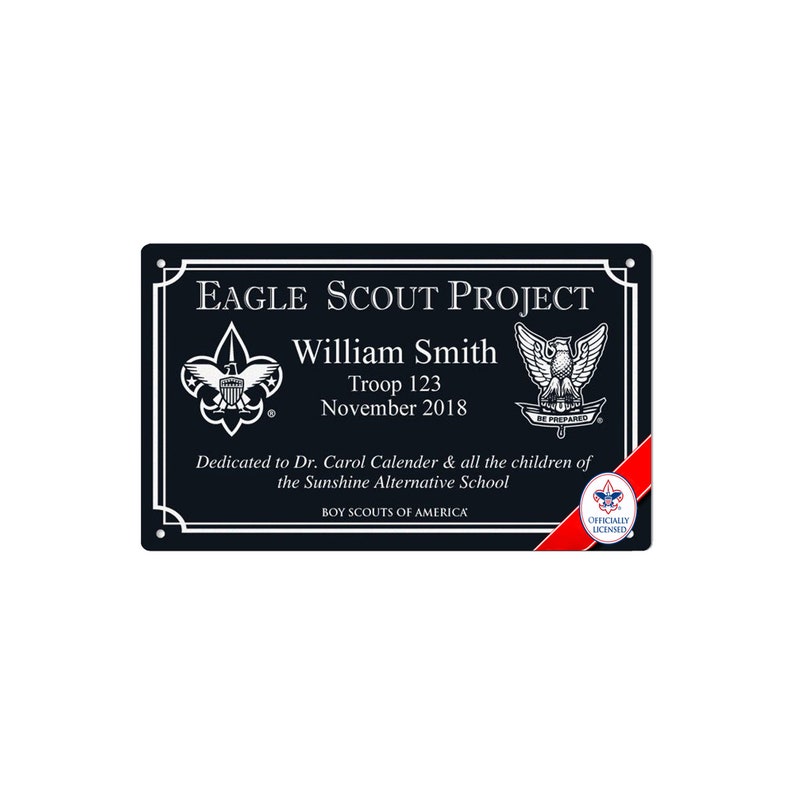 Eagle Scout Project Marker Plaque BSA Licensed 3x5, 5x7 BSA Logo/Eagle/Border Horiz.Long Lasting-All Weather-Extreme Weather Aluminum image 1