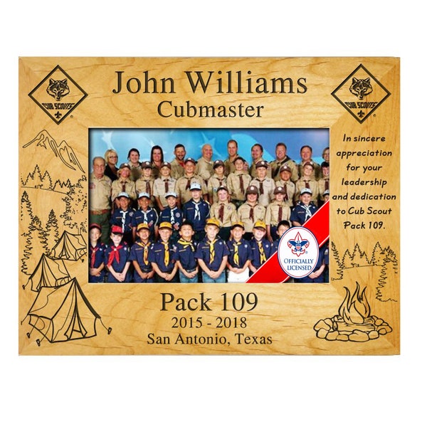 Scout Leader Plaque Frame "Outdoors Theme" - Cub Scouts - Plaque - BSA Licensed - 4 x 6, 5 x 7, or 8 x 10