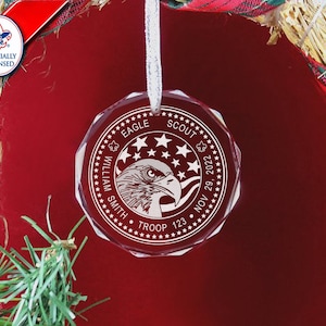 Eagle Scout Ornament - Laser Engraved Crystal - Perfect Anytime For Any Eagle Scout - Officially Licensed