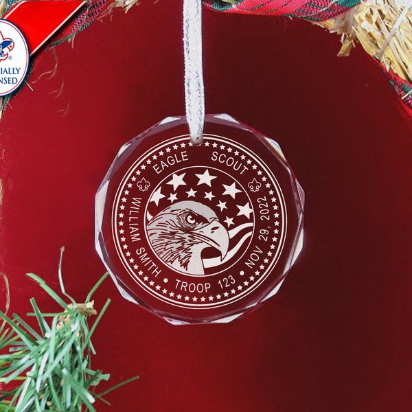 Eagle Scout Ornament - Laser Engraved Crystal - Perfect Anytime For Any Eagle Scout - Officially Licensed