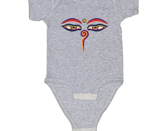 Buddha Eyes Baby Onesie – Nepal Stupa Art, 100% Cotton Bodysuit