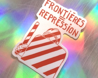 May 1968 France Protest Art Sticker - 'Frontieres Repression'
