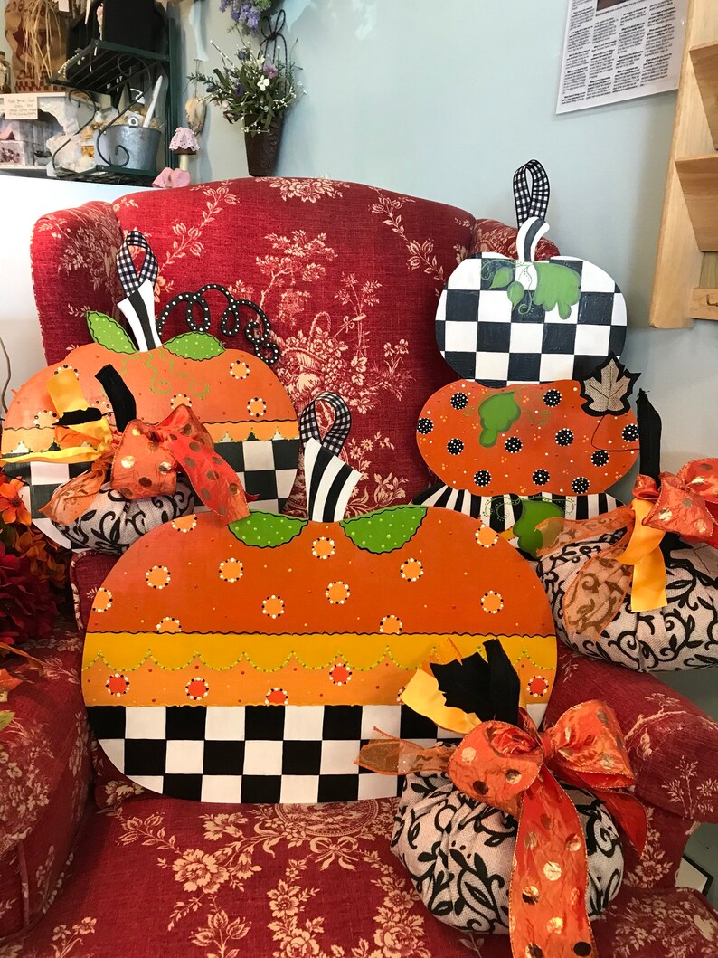 Stackable Wooden Black and White Check Pumpkin Door Hanger Etsy