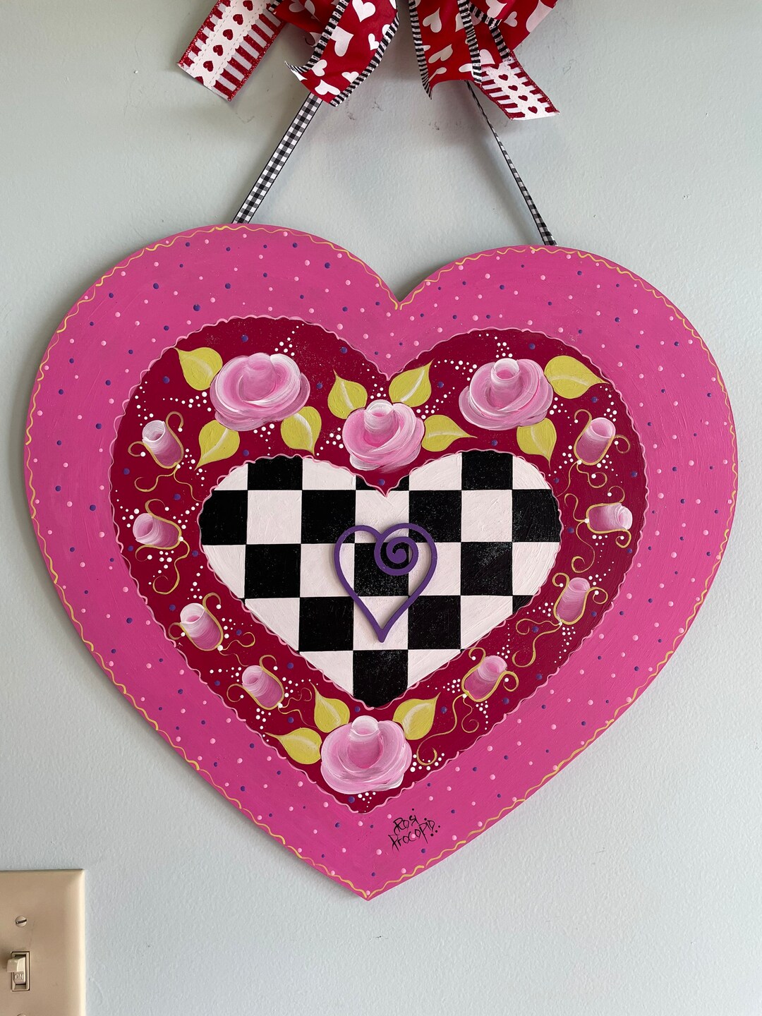Heart Black and White Check Door Hanger Etsy