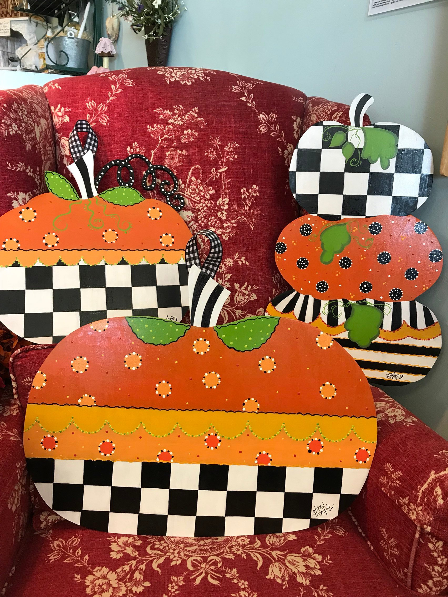 Black and White Check Wood Pumpkin Door Hanger Etsy